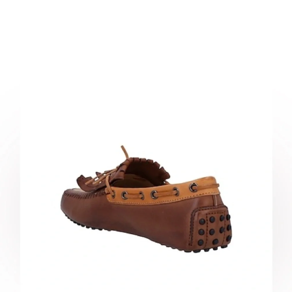 Tod's Gommino Leather Fringe Driving Loafers in Congnac & Tan